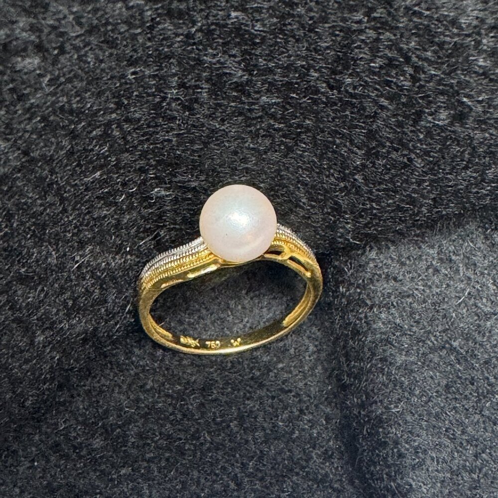 18K Tri Color Gold Pearl Ring Italian Made Solid Gold 3g Cultured Pearl Size 7